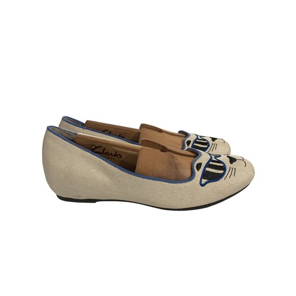 White Mountain Women’s size 7.5 beige Embroidered Cat  Slip-On Loafers shoes - Picture 5 of 7